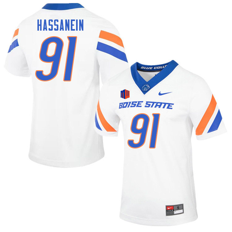 Men-Youth #91 Ahmed Hassanein Boise State Broncos College Football Jerseys Stitched-White